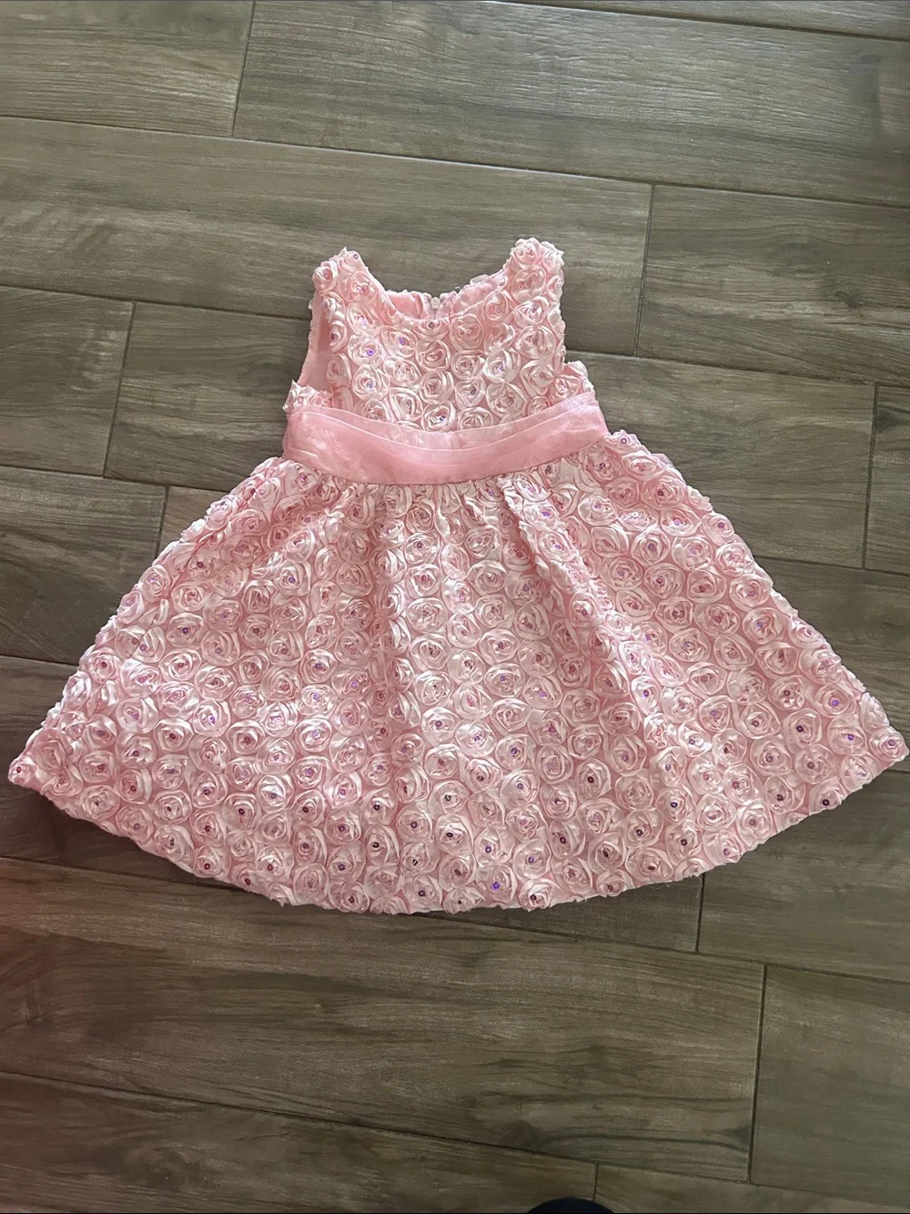 Rare Editions Pink Rosette Party Dress with Satin Waistband